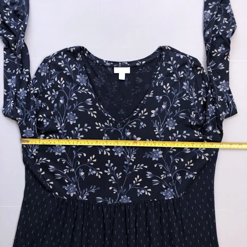 J. Jill Women Large Blue Floral Baby Doll Peplum Tunic Top Cottagecore Flowy
